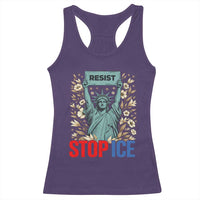 Statue of Liberty Resist Stop Ice Racerback Tank Top Floral Activist for Justice and Freedom