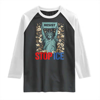 Statue of Liberty Resist Stop Ice Raglan Shirt Floral Activist for Justice and Freedom