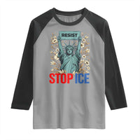 Statue of Liberty Resist Stop Ice Raglan Shirt Floral Activist for Justice and Freedom