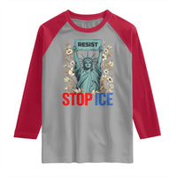 Statue of Liberty Resist Stop Ice Raglan Shirt Floral Activist for Justice and Freedom