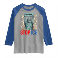 Statue of Liberty Resist Stop Ice Raglan Shirt Floral Activist for Justice and Freedom