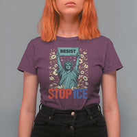 Statue of Liberty Resist Stop Ice T Shirt For Women Floral Activist for Justice and Freedom