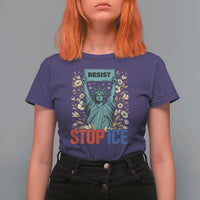 Statue of Liberty Resist Stop Ice T Shirt For Women Floral Activist for Justice and Freedom
