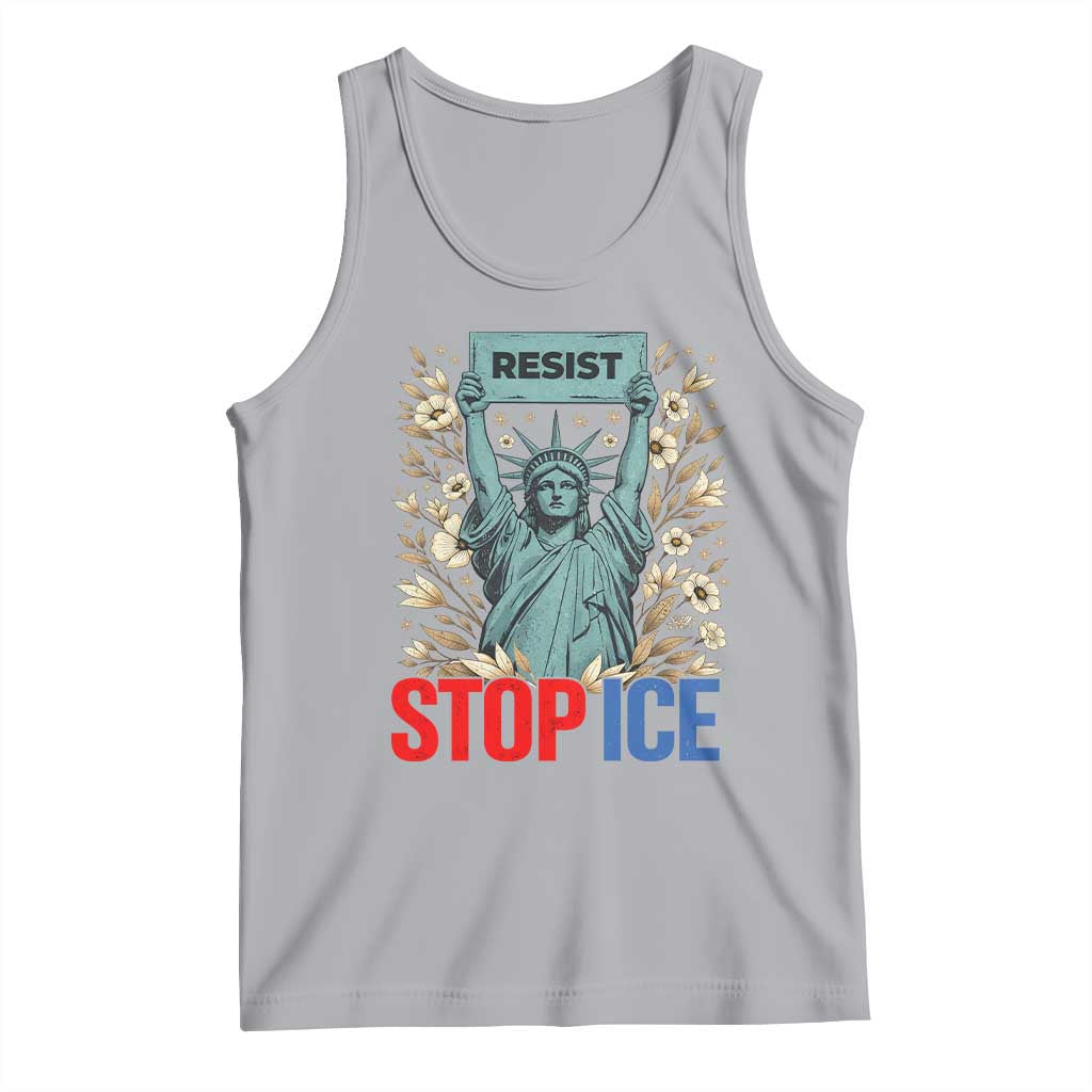 Statue of Liberty Resist Stop Ice Tank Top Floral Activist for Justice and Freedom