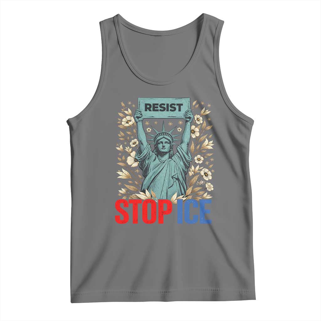 Statue of Liberty Resist Stop Ice Tank Top Floral Activist for Justice and Freedom