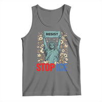 Statue of Liberty Resist Stop Ice Tank Top Floral Activist for Justice and Freedom