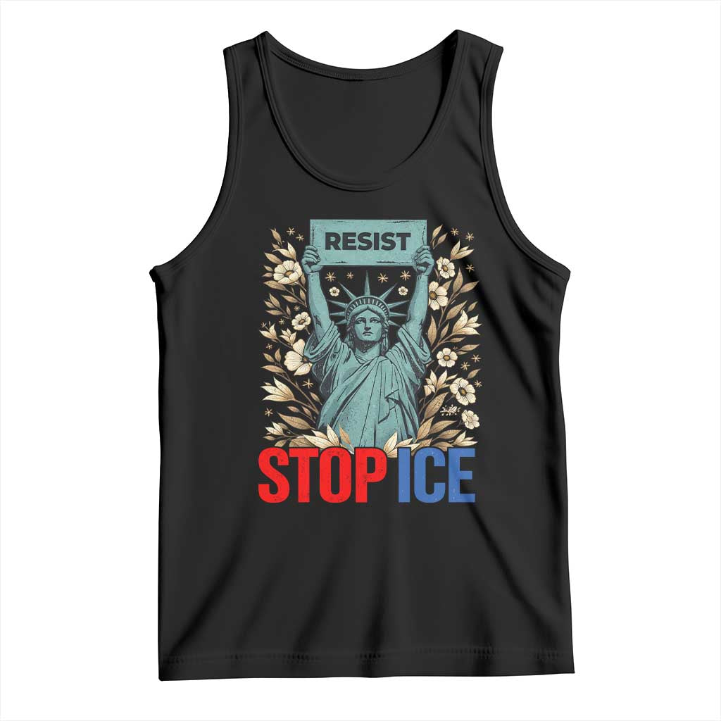 Statue of Liberty Resist Stop Ice Tank Top Floral Activist for Justice and Freedom