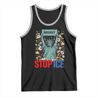 Statue of Liberty Resist Stop Ice Tank Top Floral Activist for Justice and Freedom