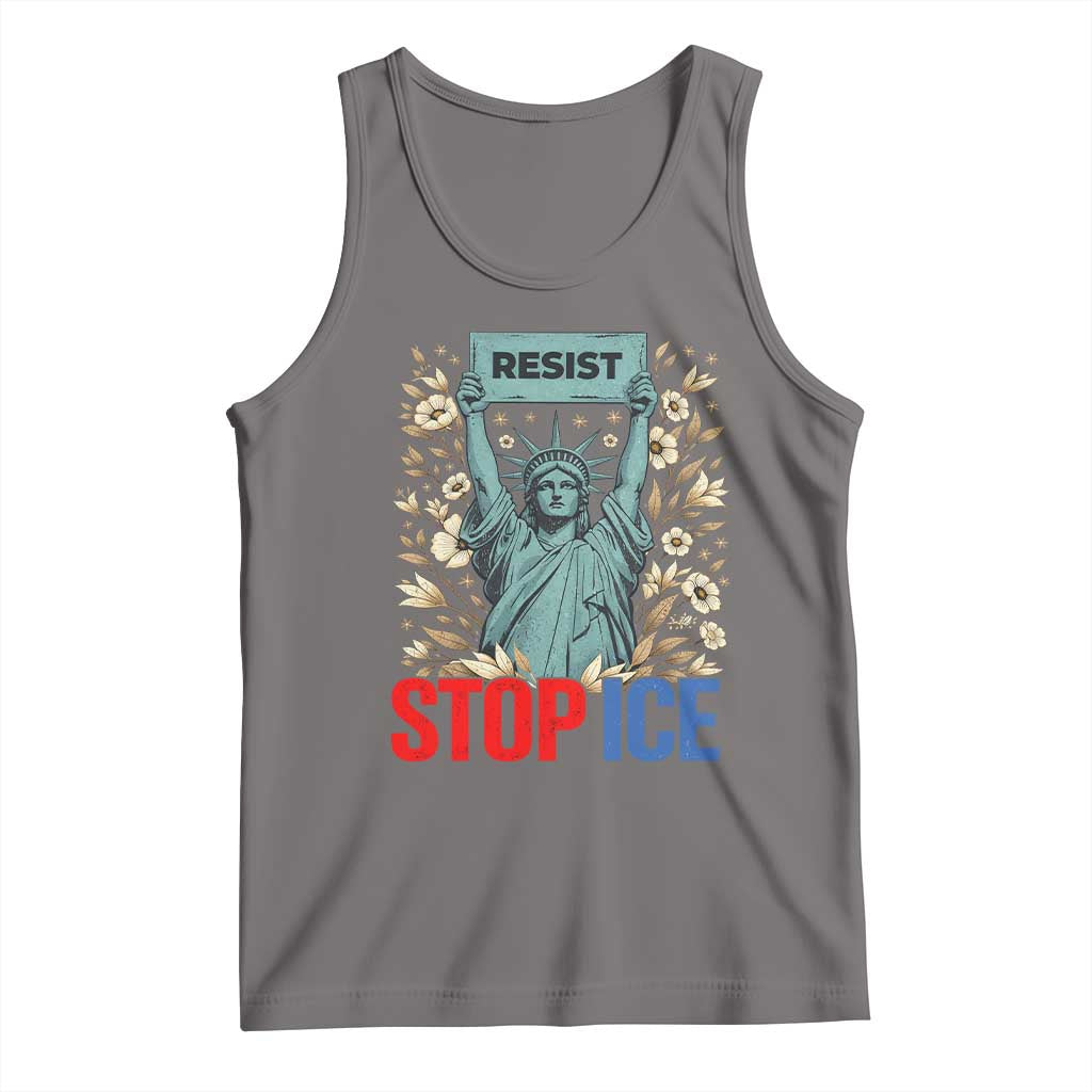 Statue of Liberty Resist Stop Ice Tank Top Floral Activist for Justice and Freedom
