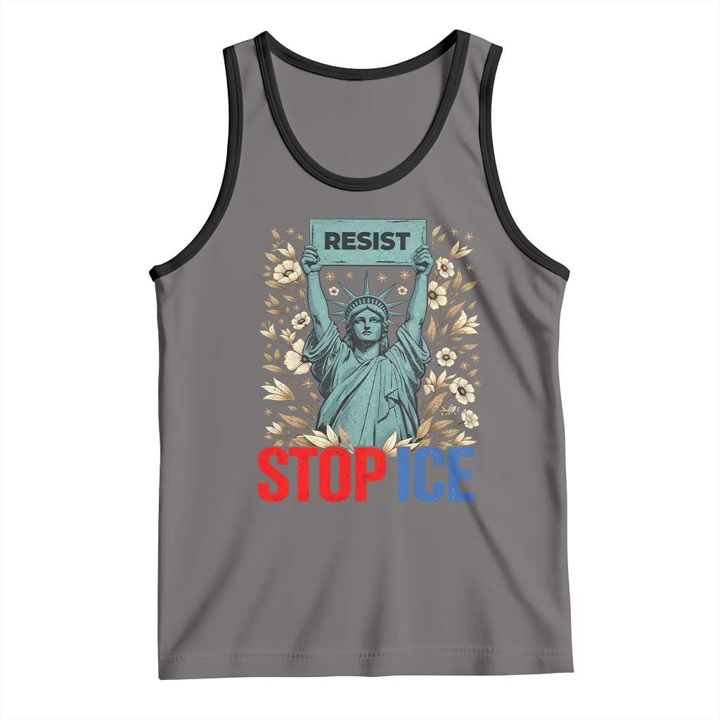 Statue of Liberty Resist Stop Ice Tank Top Floral Activist for Justice and Freedom