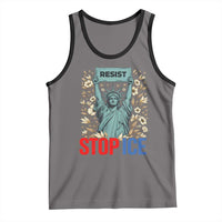 Statue of Liberty Resist Stop Ice Tank Top Floral Activist for Justice and Freedom