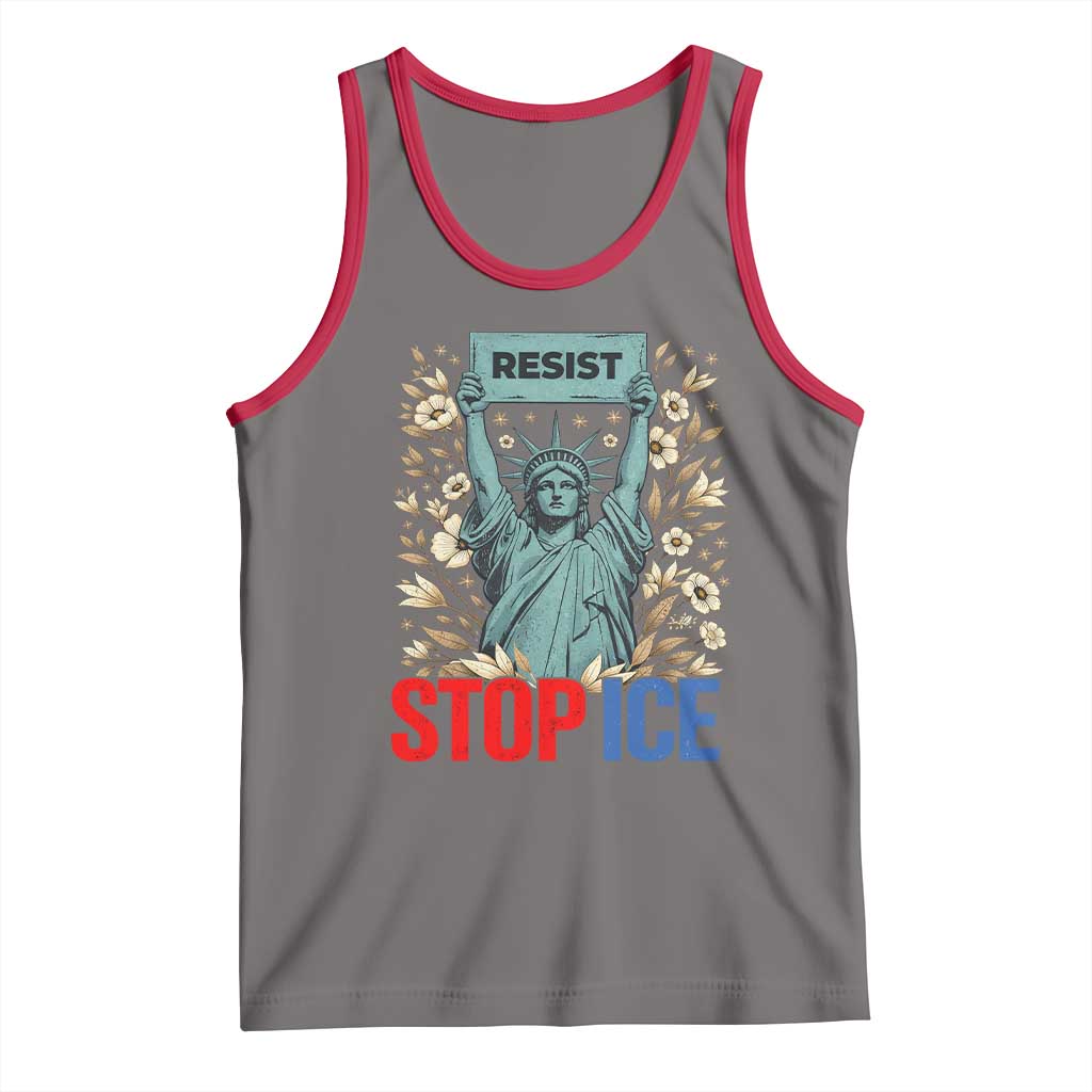 Statue of Liberty Resist Stop Ice Tank Top Floral Activist for Justice and Freedom