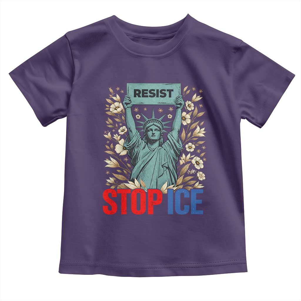 Statue of Liberty Resist Stop Ice Toddler T Shirt Floral Activist for Justice and Freedom