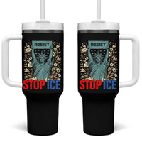 Statue of Liberty Resist Stop Ice Tumbler With Handle Floral Activist for Justice and Freedom