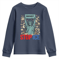 Statue of Liberty Resist Stop Ice Youth Sweatshirt Floral Activist for Justice and Freedom
