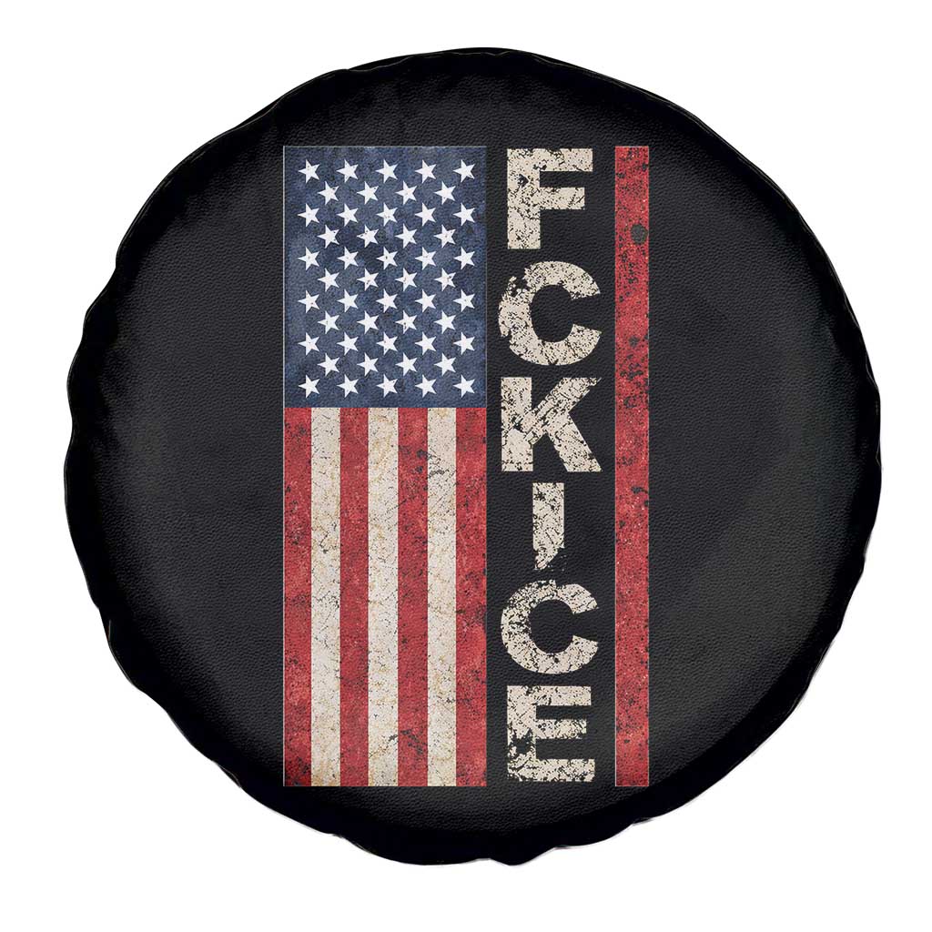 F Ice Retro Distressed American Flag Spare Tire Cover Patriotic Against Ice Justice Protest Resistance