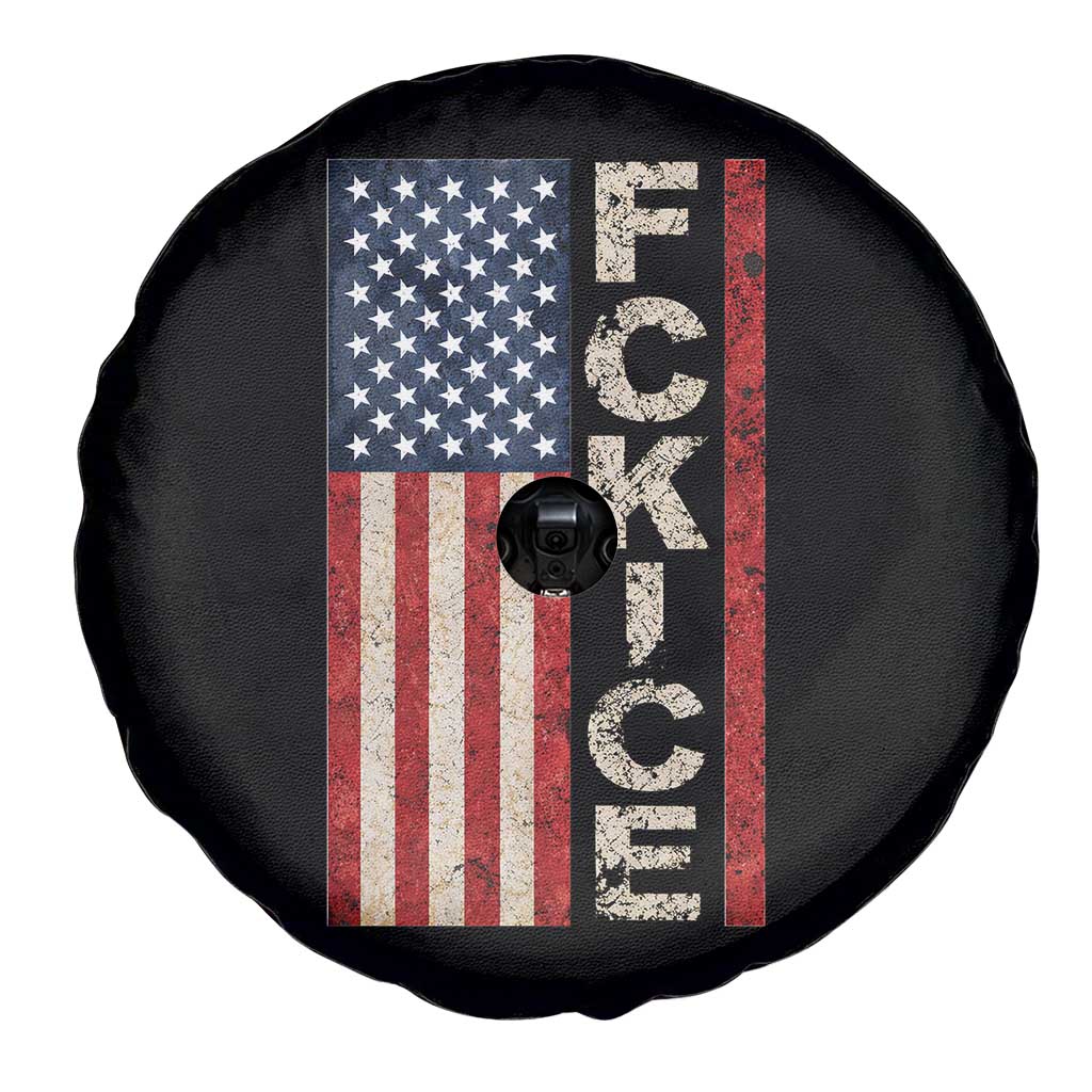 F Ice Retro Distressed American Flag Spare Tire Cover Patriotic Against Ice Justice Protest Resistance