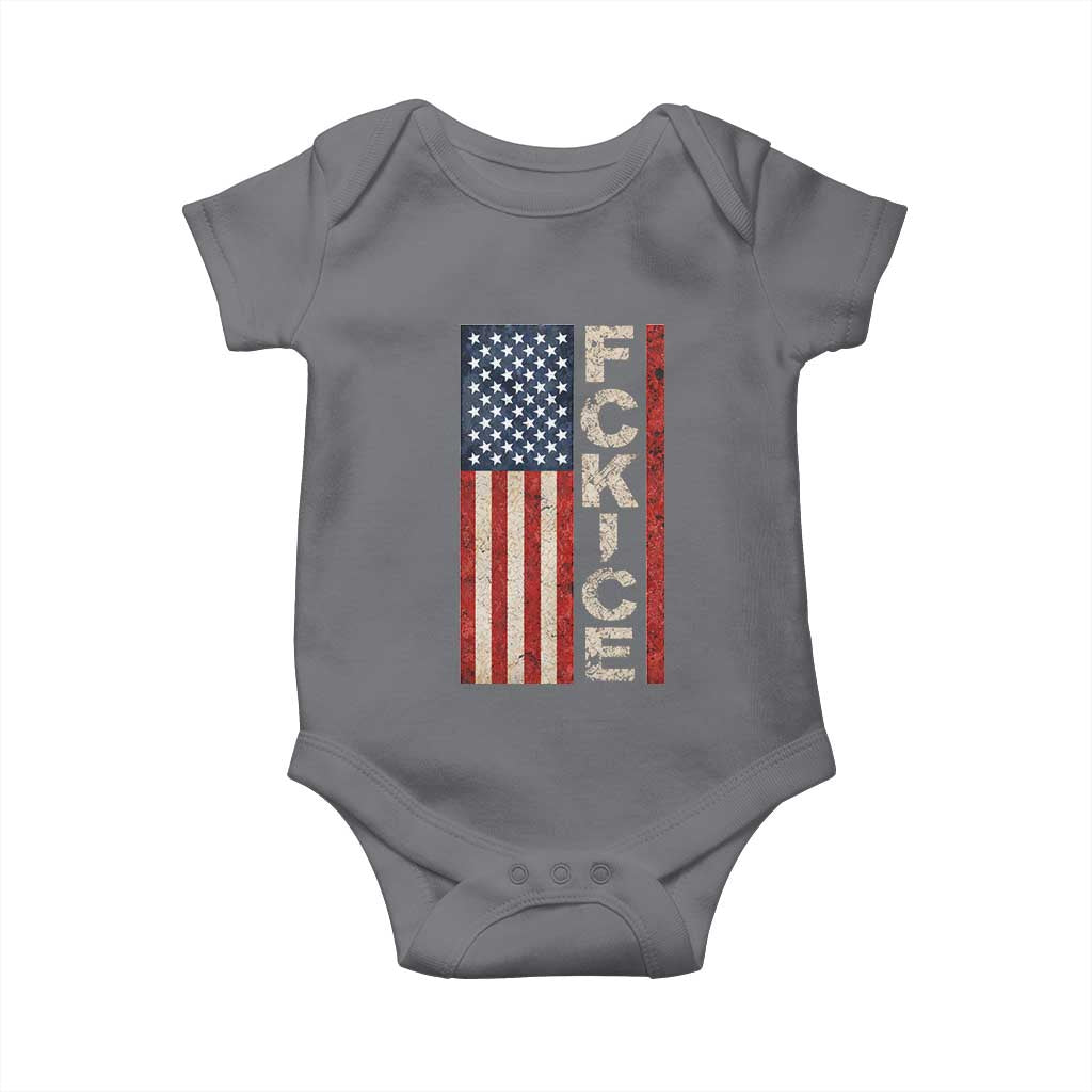 F Ice Retro Distressed American Flag Baby Onesie Patriotic Against Ice Justice Protest Resistance