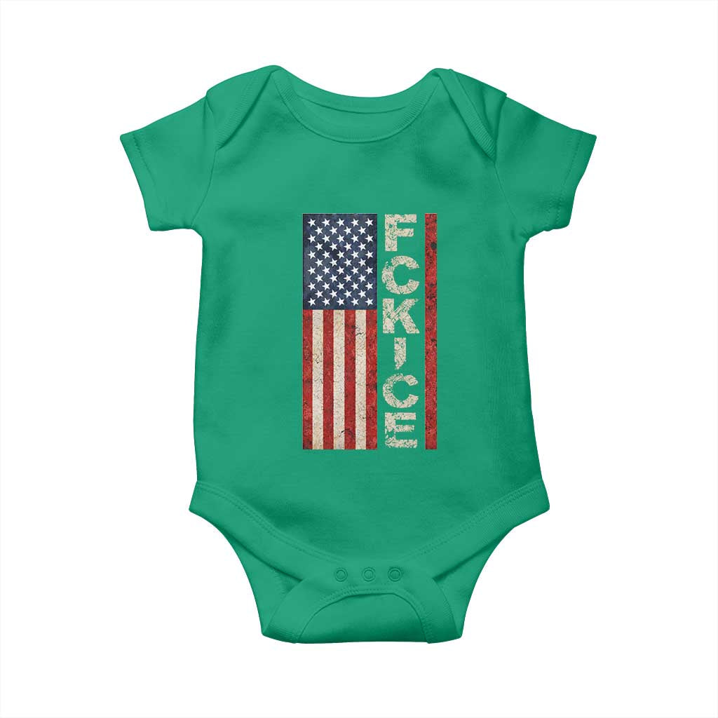 F Ice Retro Distressed American Flag Baby Onesie Patriotic Against Ice Justice Protest Resistance