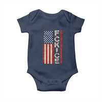F Ice Retro Distressed American Flag Baby Onesie Patriotic Against Ice Justice Protest Resistance