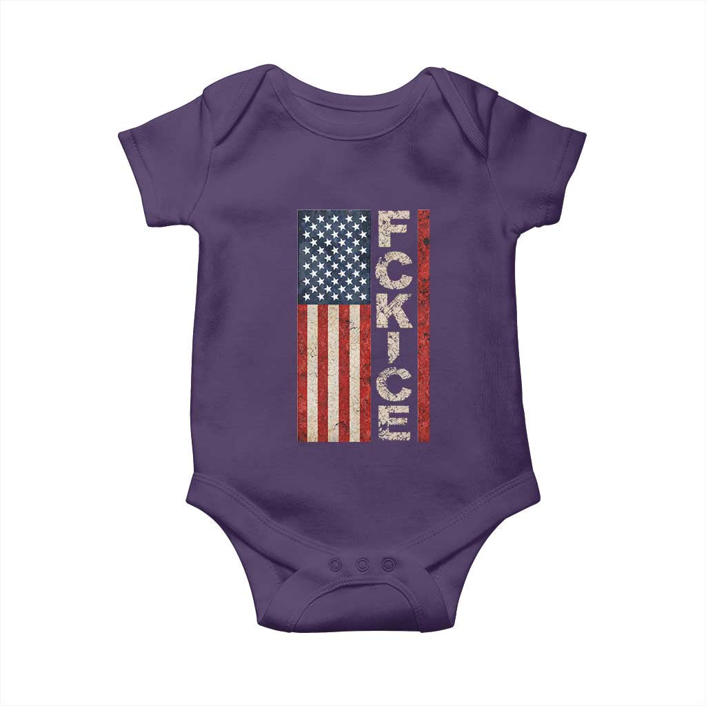F Ice Retro Distressed American Flag Baby Onesie Patriotic Against Ice Justice Protest Resistance