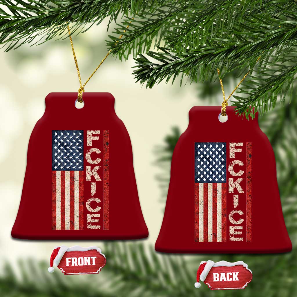 F Ice Retro Distressed American Flag Ceramic Ornament Patriotic Against Ice Justice Protest Resistance