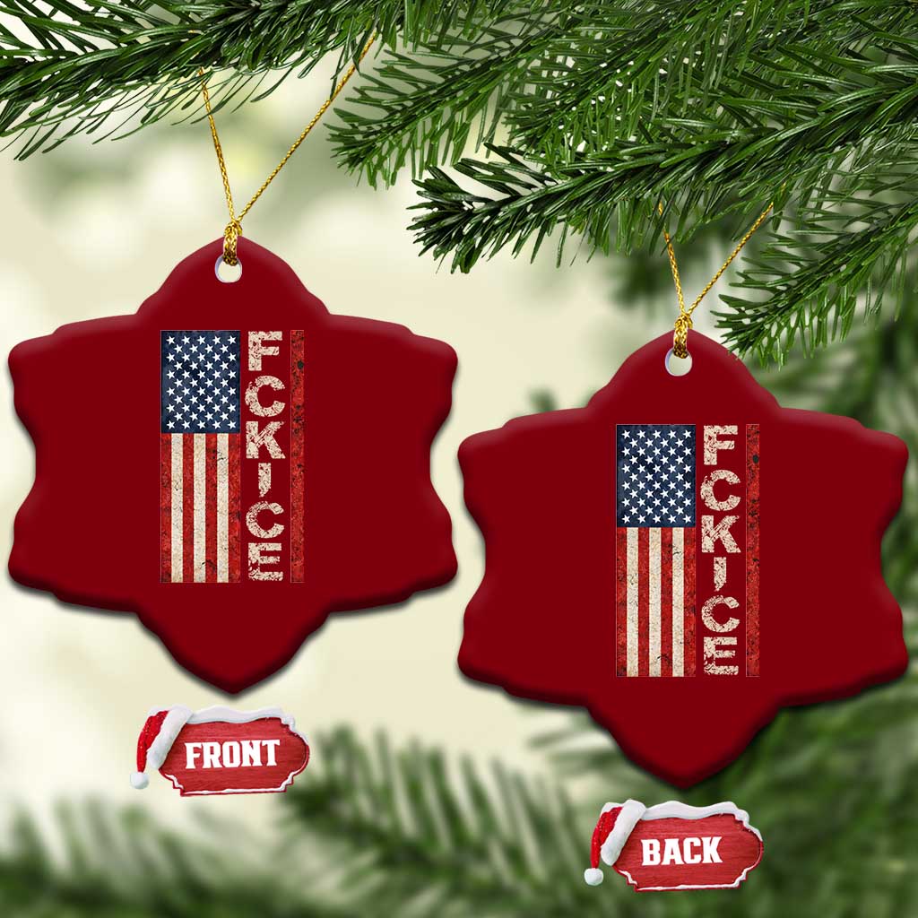 F Ice Retro Distressed American Flag Ceramic Ornament Patriotic Against Ice Justice Protest Resistance