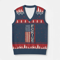 F Ice Retro Distressed American Flag V-Neck Knit Sweater Vest Patriotic Against Ice Justice Protest Resistance