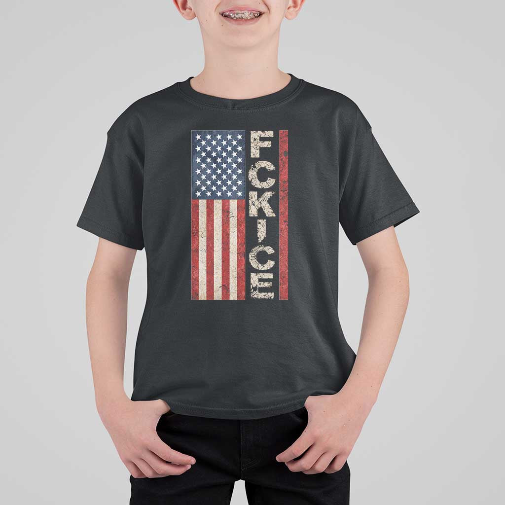 F Ice Retro Distressed American Flag T Shirt For Kid Patriotic Against Ice Justice Protest Resistance