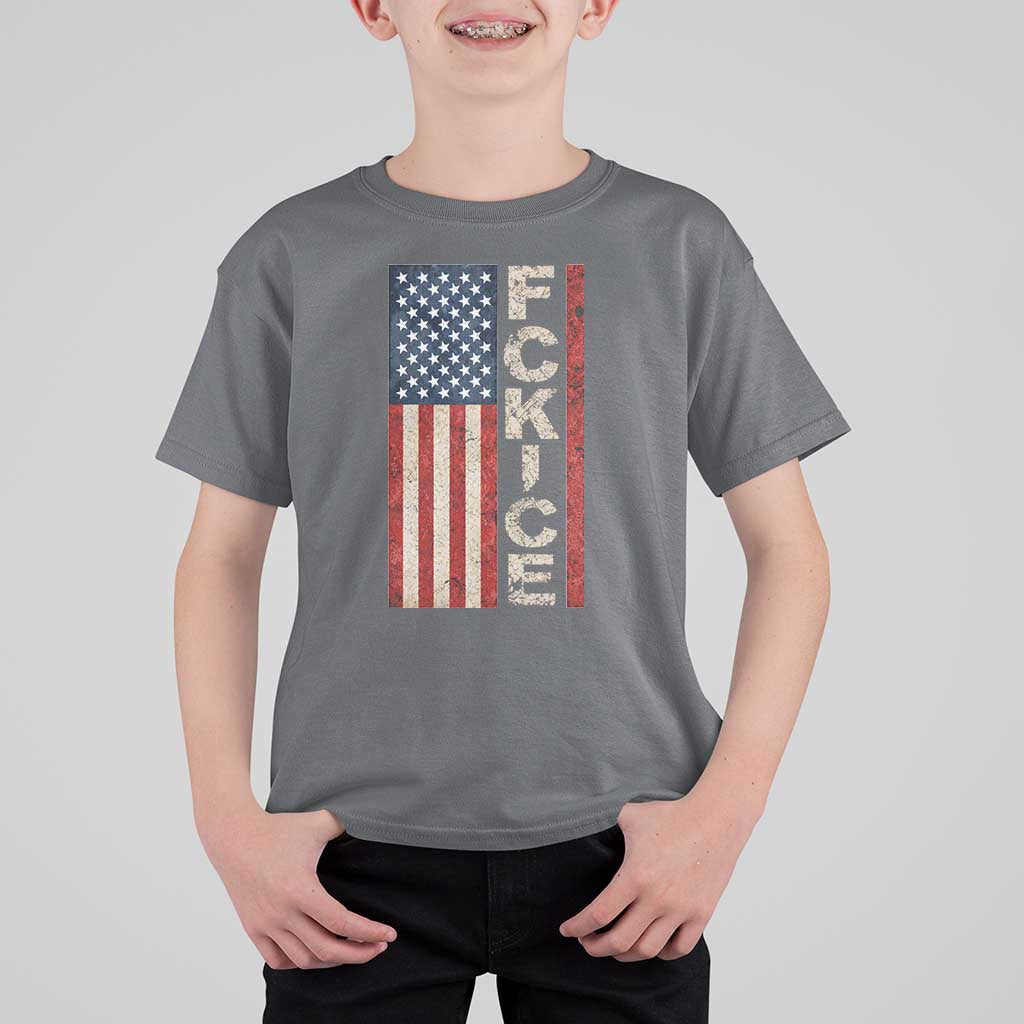 F Ice Retro Distressed American Flag T Shirt For Kid Patriotic Against Ice Justice Protest Resistance