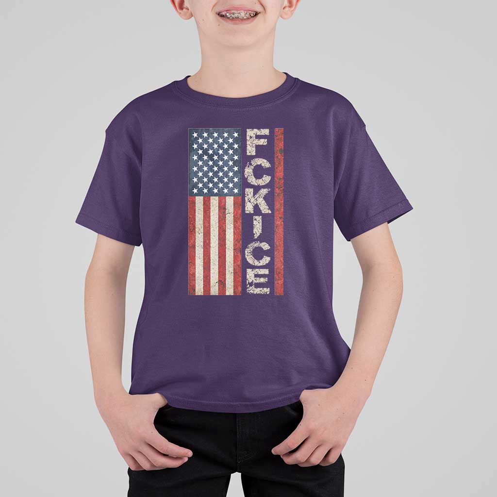 F Ice Retro Distressed American Flag T Shirt For Kid Patriotic Against Ice Justice Protest Resistance
