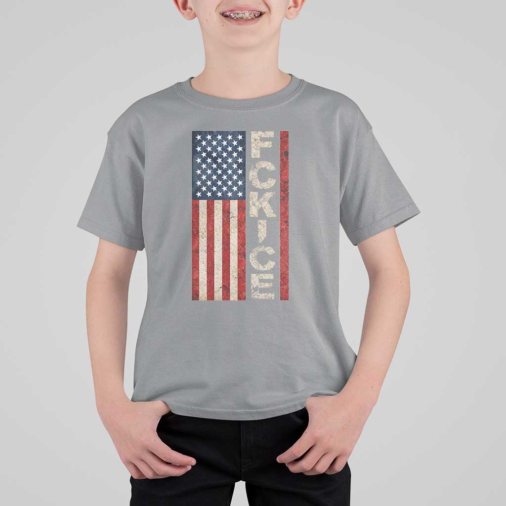 F Ice Retro Distressed American Flag T Shirt For Kid Patriotic Against Ice Justice Protest Resistance