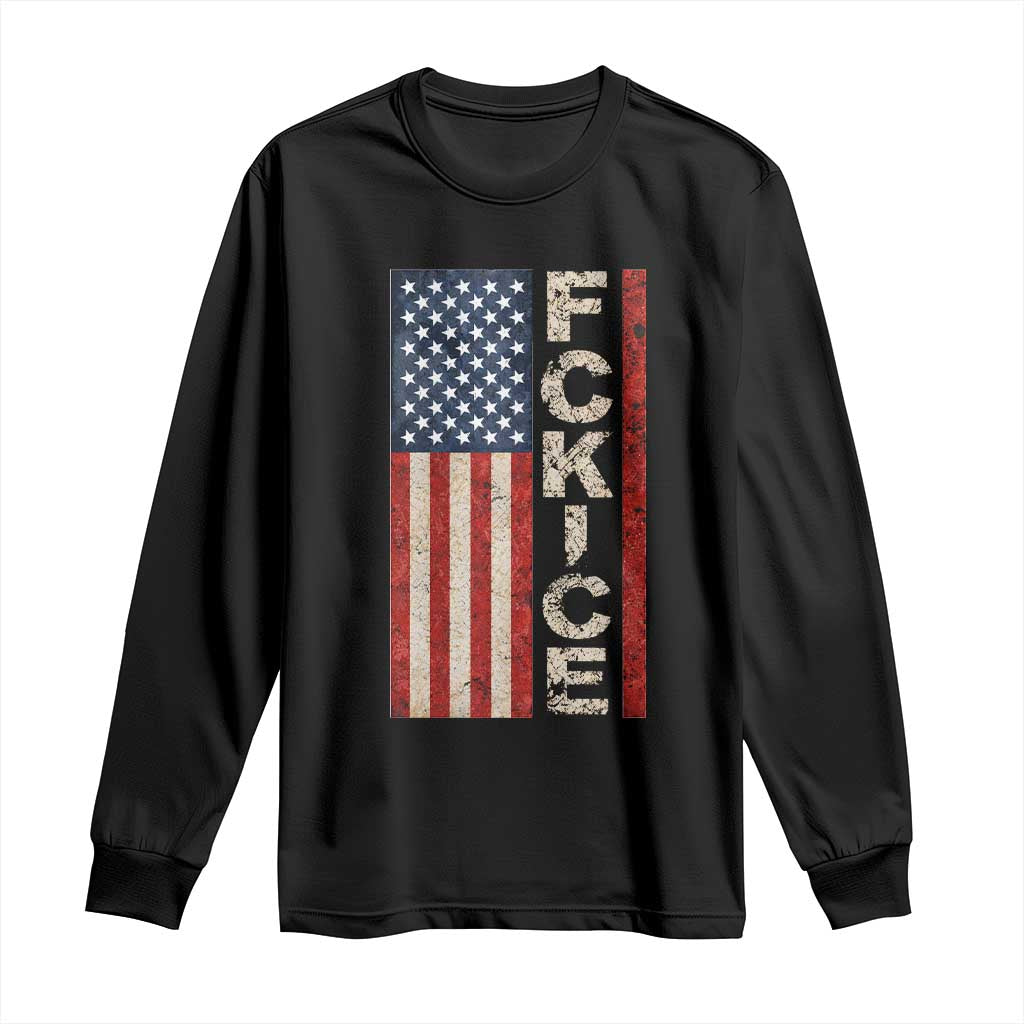 F Ice Retro Distressed American Flag Long Sleeve Shirt Patriotic Against Ice Justice Protest Resistance