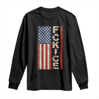 F Ice Retro Distressed American Flag Long Sleeve Shirt Patriotic Against Ice Justice Protest Resistance