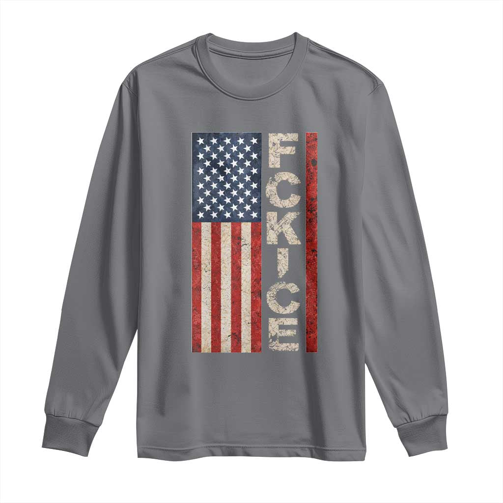F Ice Retro Distressed American Flag Long Sleeve Shirt Patriotic Against Ice Justice Protest Resistance