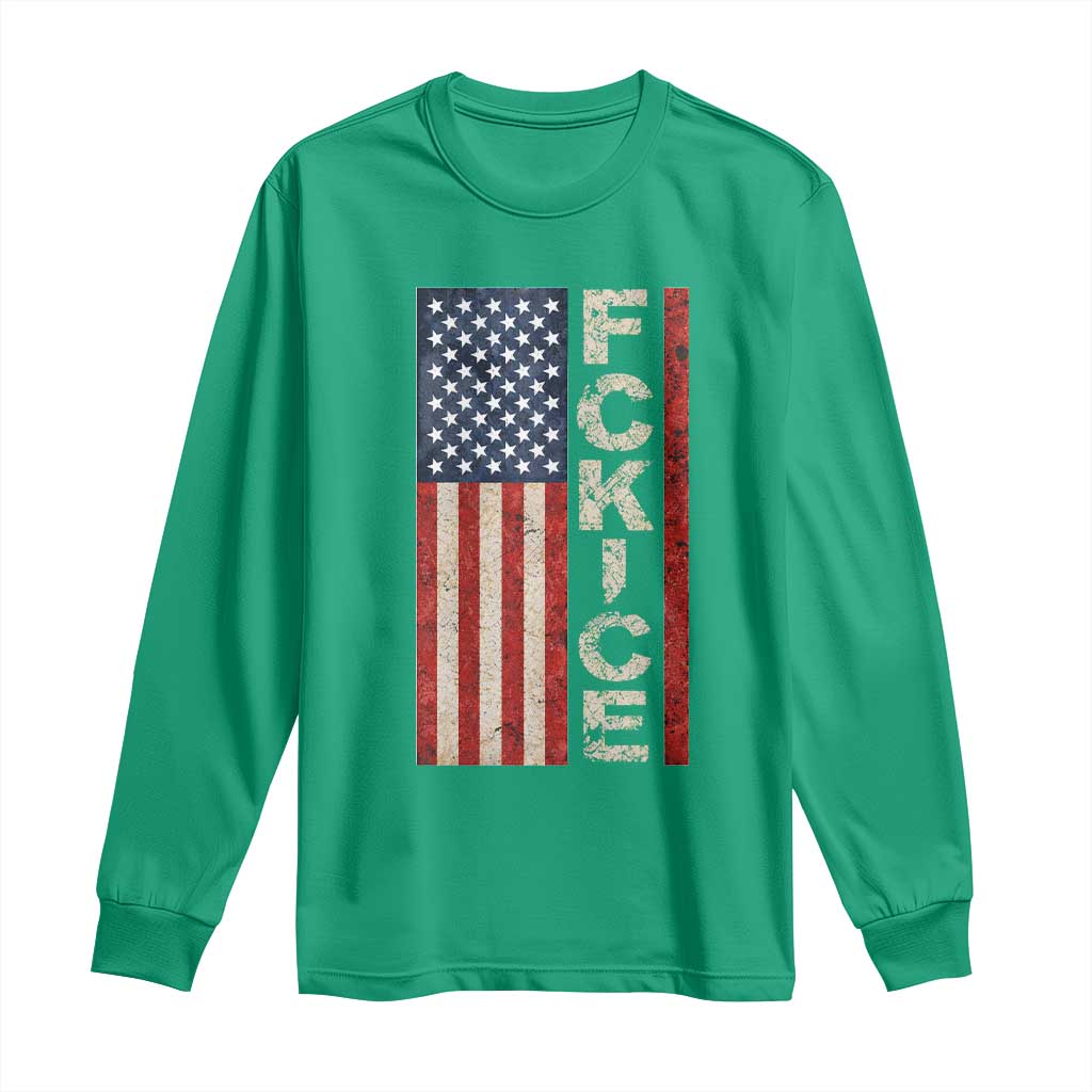 F Ice Retro Distressed American Flag Long Sleeve Shirt Patriotic Against Ice Justice Protest Resistance