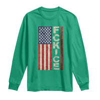 F Ice Retro Distressed American Flag Long Sleeve Shirt Patriotic Against Ice Justice Protest Resistance