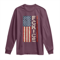 F Ice Retro Distressed American Flag Long Sleeve Shirt Patriotic Against Ice Justice Protest Resistance
