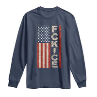 F Ice Retro Distressed American Flag Long Sleeve Shirt Patriotic Against Ice Justice Protest Resistance