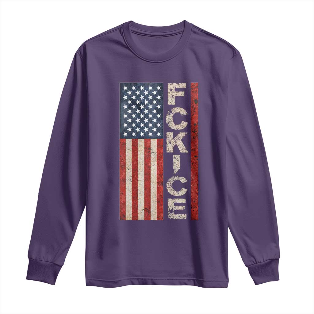 F Ice Retro Distressed American Flag Long Sleeve Shirt Patriotic Against Ice Justice Protest Resistance