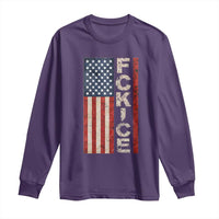 F Ice Retro Distressed American Flag Long Sleeve Shirt Patriotic Against Ice Justice Protest Resistance