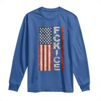F Ice Retro Distressed American Flag Long Sleeve Shirt Patriotic Against Ice Justice Protest Resistance