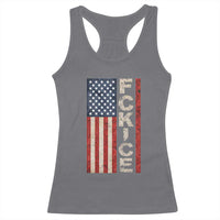 F Ice Retro Distressed American Flag Racerback Tank Top Patriotic Against Ice Justice Protest Resistance