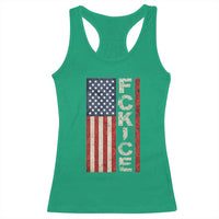 F Ice Retro Distressed American Flag Racerback Tank Top Patriotic Against Ice Justice Protest Resistance