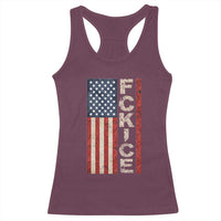 F Ice Retro Distressed American Flag Racerback Tank Top Patriotic Against Ice Justice Protest Resistance