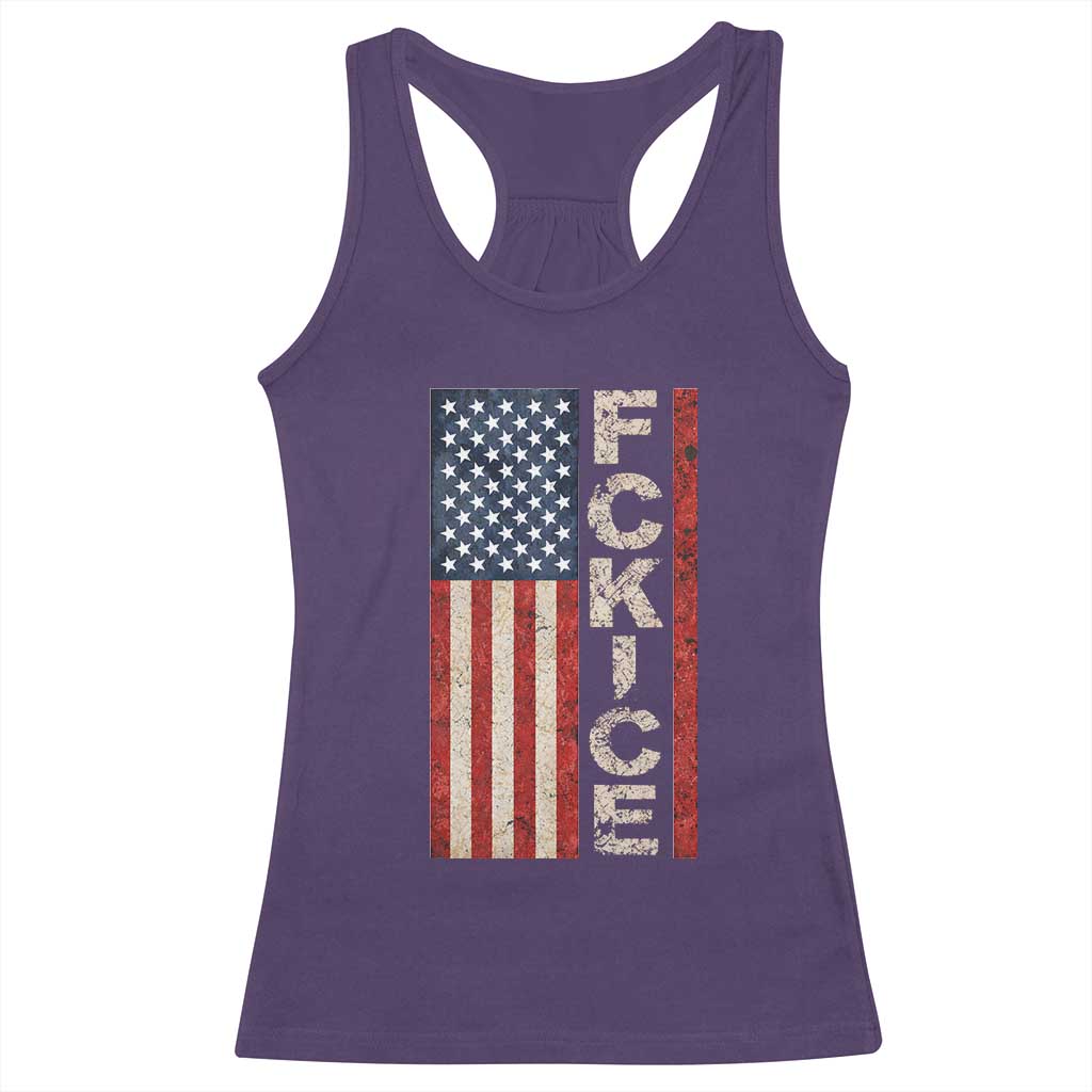 F Ice Retro Distressed American Flag Racerback Tank Top Patriotic Against Ice Justice Protest Resistance