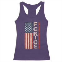 F Ice Retro Distressed American Flag Racerback Tank Top Patriotic Against Ice Justice Protest Resistance