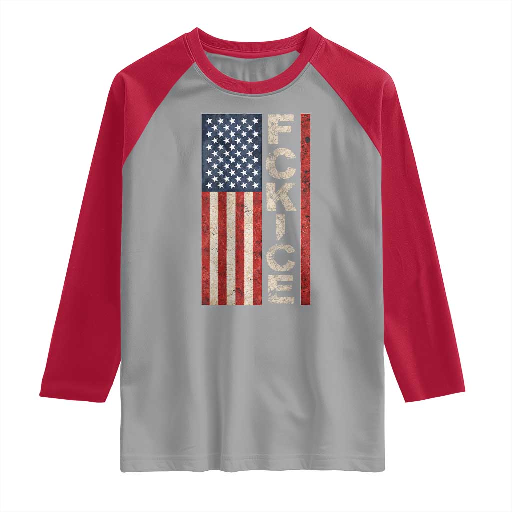 F Ice Retro Distressed American Flag Raglan Shirt Patriotic Against Ice Justice Protest Resistance