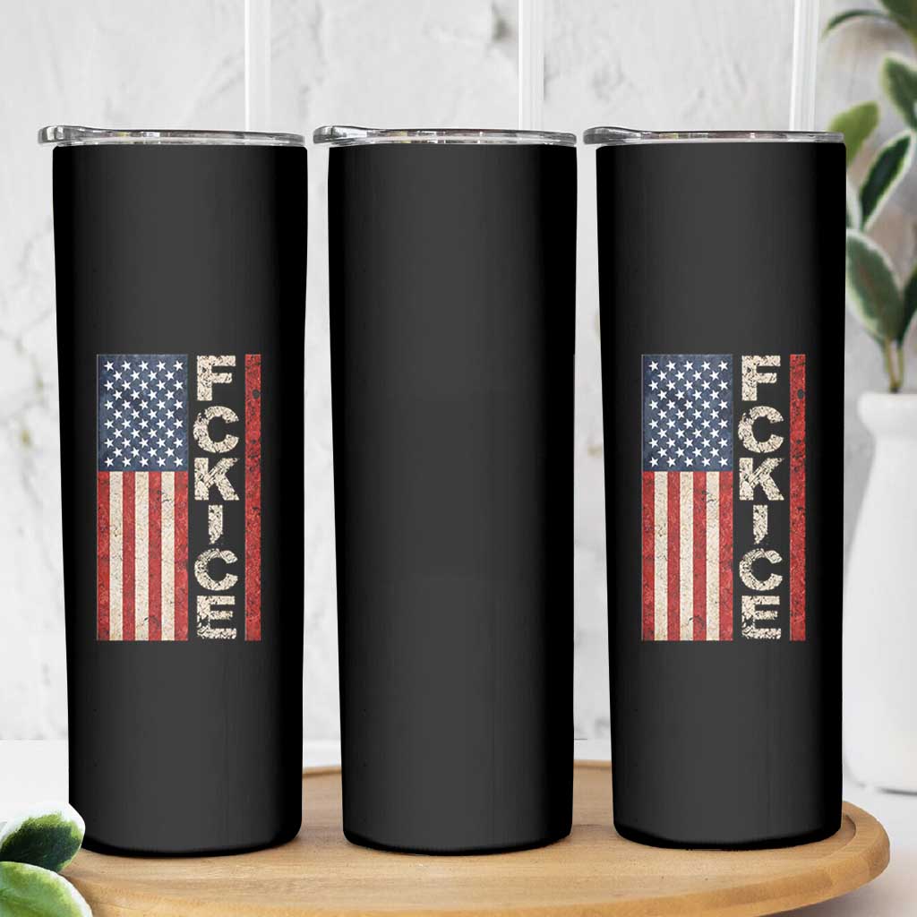 F Ice Retro Distressed American Flag Skinny Tumbler Patriotic Against Ice Justice Protest Resistance