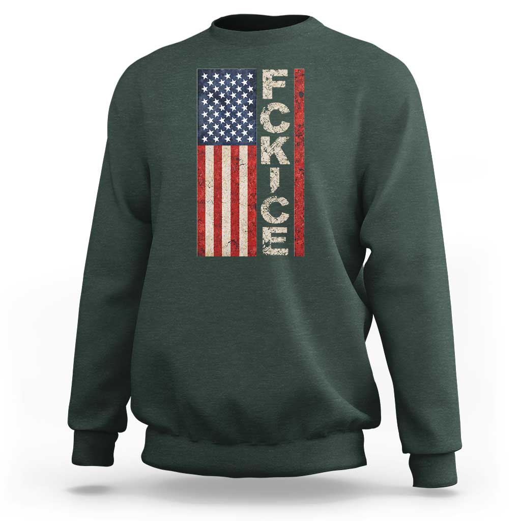 F Ice Retro Distressed American Flag Sweatshirt Patriotic Against Ice Justice Protest Resistance